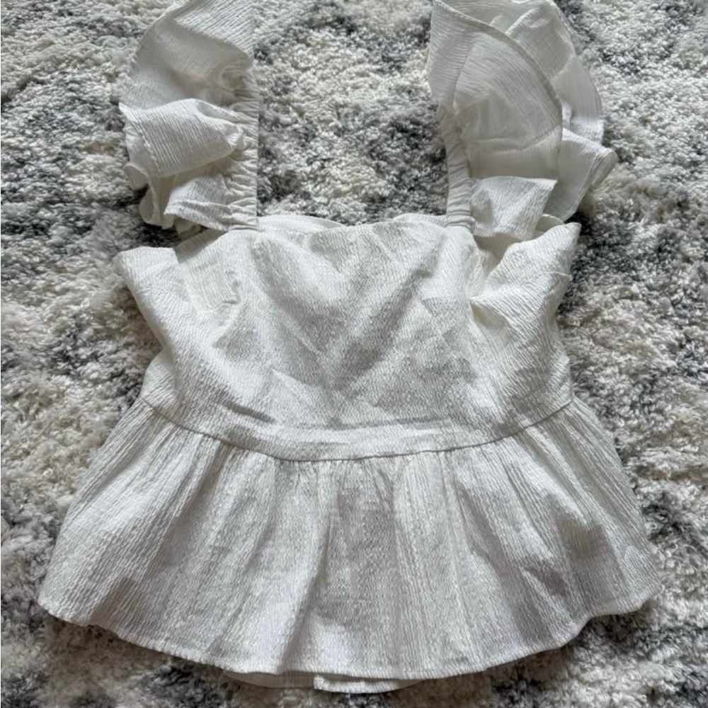Francesca's Collections White Ruffled Blouse